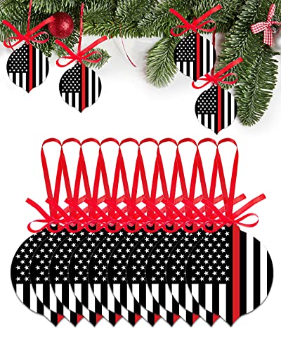 DecorLovee 10-Pack Christmas Ornaments Set – Red White Stripe Fireman USA Flag 3.7x3" (Variation Americadle9638)