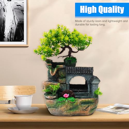 Tabletop Waterfall Fountain with LED Light & Faux Bonsai Tree - 11 Inch