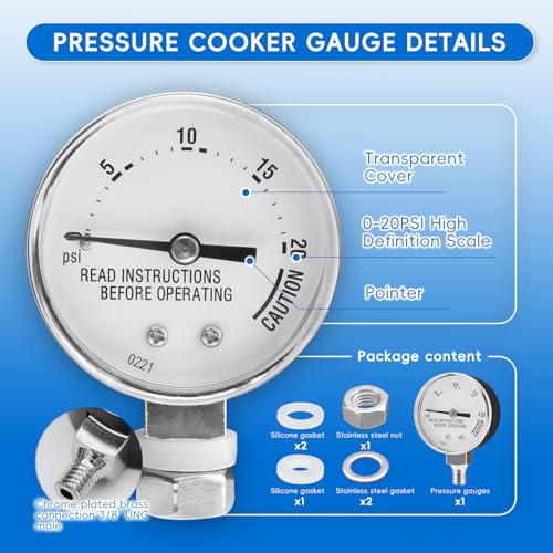 Pressure Cooker Canner Steam Gauge Replacement, 0-20 PSI Accurate Monitor