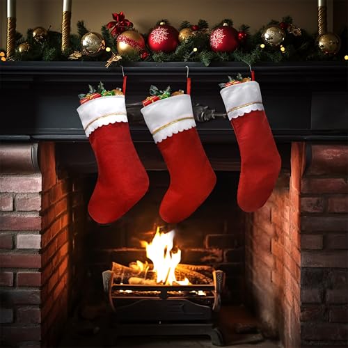 MNKXL 12 Pack Christmas Stockings - Large 19 Inch Red Felt Bulk Set with Gold Trim for Holiday Decor