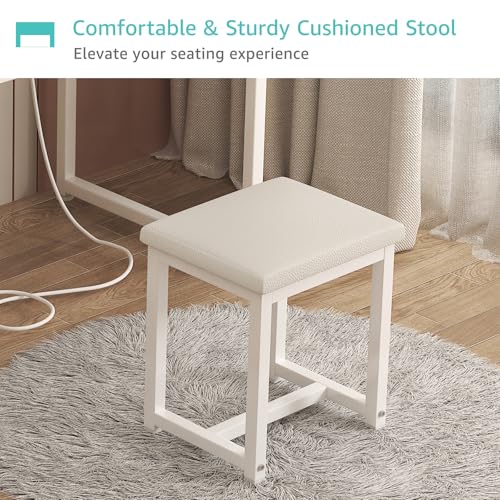 Makeup Vanity Desk with LED Mirror, Power Outlet, and Stool