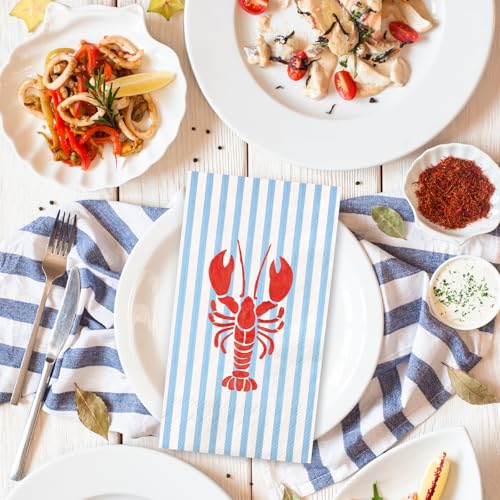 50Pcs Crawfish Striped Guest Paper Napkins - Disposable Seafood Party Decor