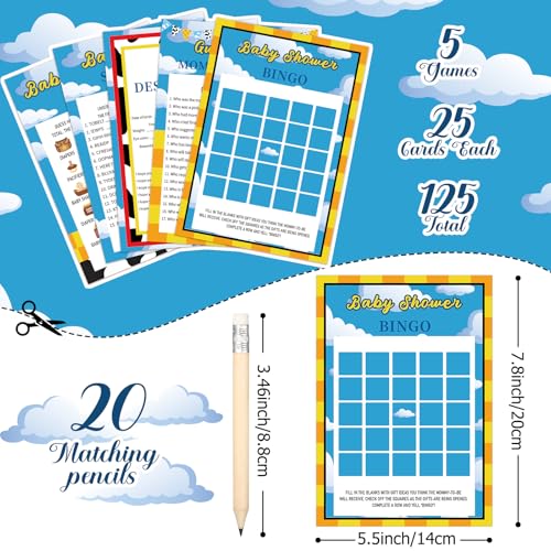Yinder Boy Baby Shower Games Set - 145 Pieces with Cards & Pencils