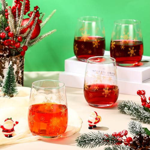 Maxcheck 10 Pcs Stemless 17oz Snowflake Wine Glasses Gold – Gift Set