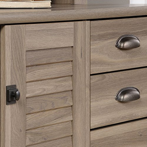 Computer Desk with Hutch and Keyboard Tray in Salt Oak Finish