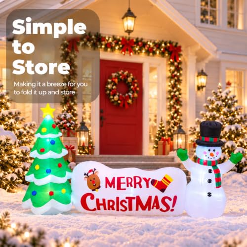 PTS 10ft Inflatable Christmas Snowman with Tree, LED Lights - Outdoor Yard Decor