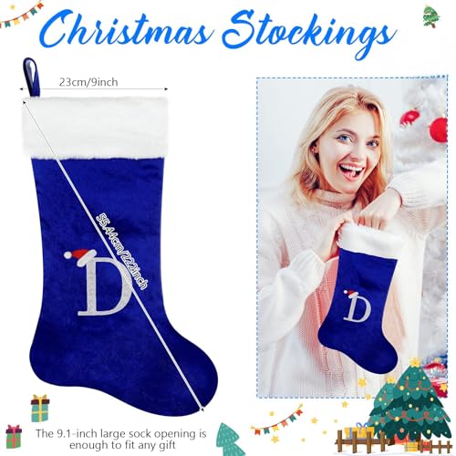 22-Inch Monogram Christmas Stocking, Velvet Letter Xmas Stocking with Plush Cuff