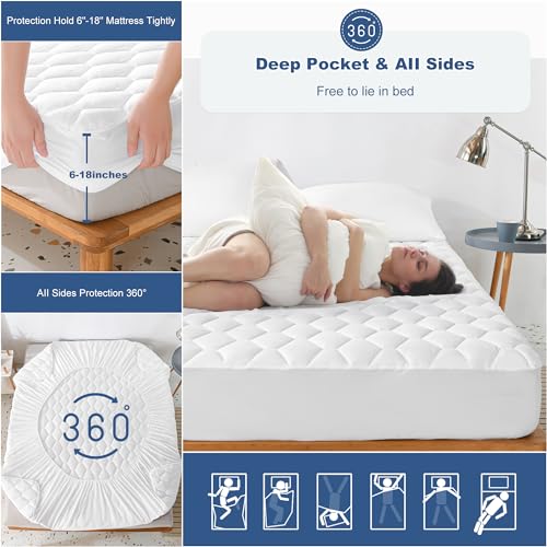 GRT Waterproof Full Mattress Protector - Quilted Fitted Mattress Pad (18" Deep)