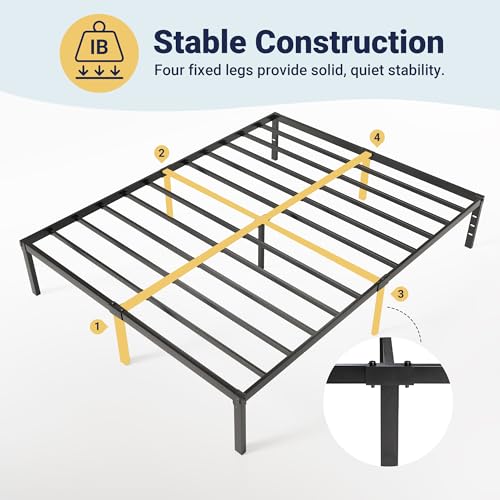 Queen Metal Platform Bed Frame - 14 Inch Heavy Duty Base with Storage