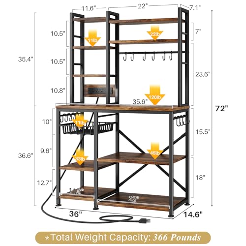 6-Tier Bakers Rack with Power Outlets, Kitchen Microwave Stand & Coffee Bar