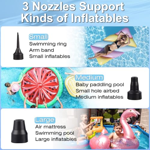 Portable Battery Powered Air Pump for Inflatables with 3 Nozzles