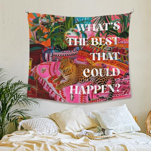 Retro Preppy Leopard Disco Wall Tapestry - Groovy Room Decor (50x60 In)