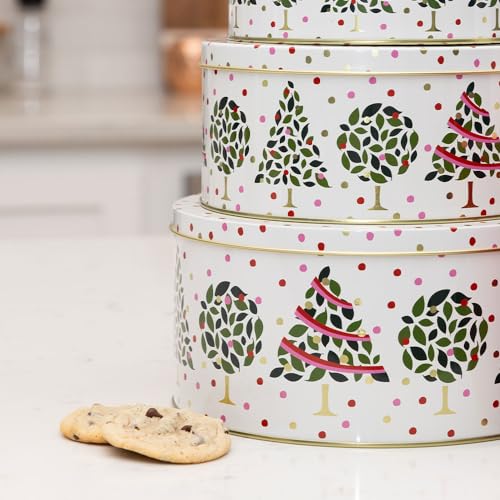 Kate Spade New York Set of 3 Confetti Dot Nesting Cookie Tins, Festive Holiday Storage