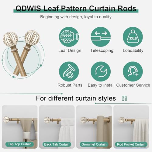 Rustic 1-Inch Heavy Duty Adjustable Curtain Rod Set with Wood Grain Finials