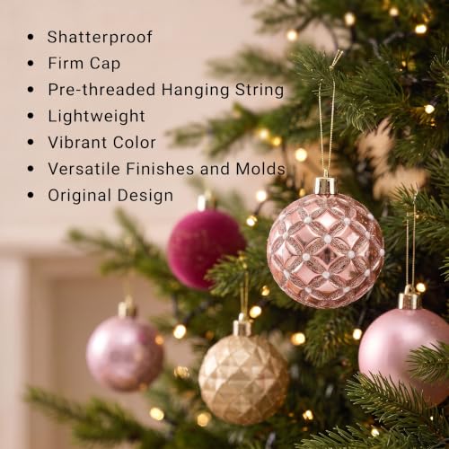 DecorbyHannah Pink Gold Christmas Ornaments Set - 12 Pack, 2.36 Inch