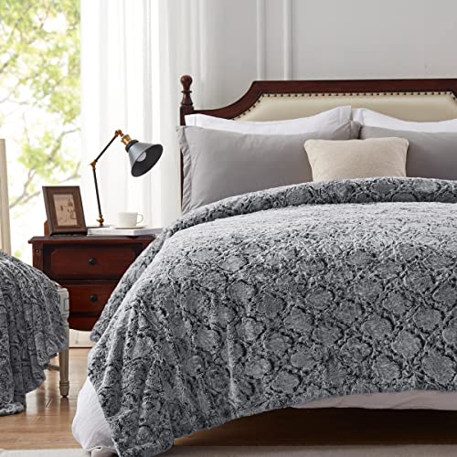KAWAHOME King Size Faux Fur Blanket Dark Grey Ultra Soft Plush Bed Throw