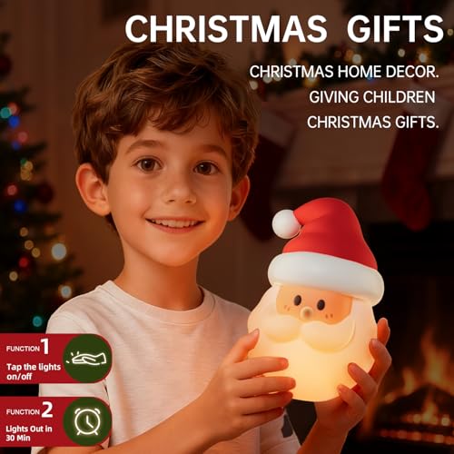 ELAMAS Santa Claus Night Light for Kids, Rechargeable LED Holiday Decor