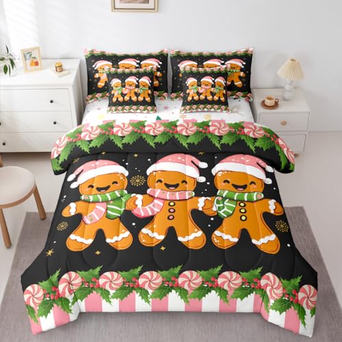 Feelyou Black Brown Christmas Twin Comforter Set with Sheets 7P Kids Bedding