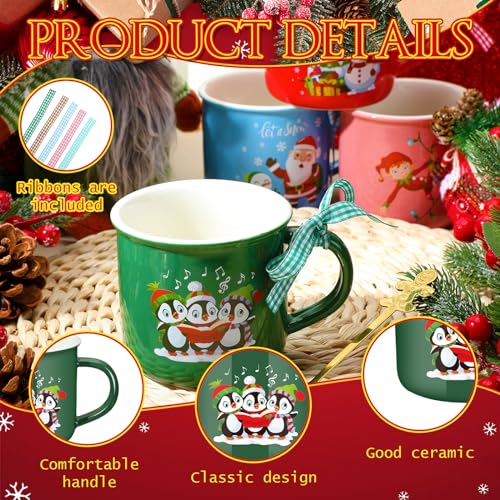 Baderke 6-Piece 11 oz Christmas Mugs with Spoons – Cute Gift Set