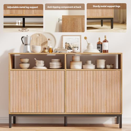 Modern Wood Sideboard Buffet Cabinet with Fluted Doors and Storage