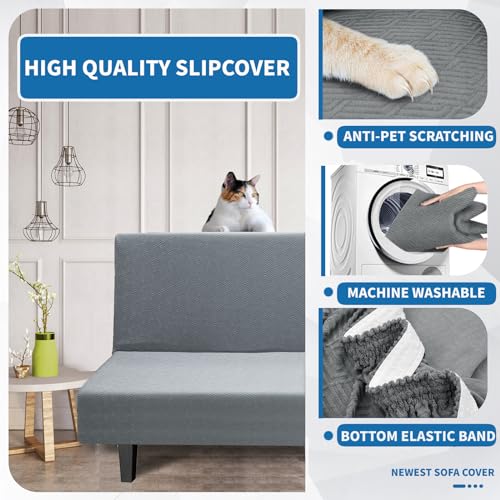 Stretch Futon Cover for Armless Sofa Bed - Light Gray, Anti-Slip