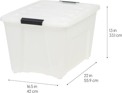 IRIS USA 54 QT Plastic Storage Box - BPA-Free, Durable Nestable Containers with Lid & Latches - Pearl | 4 Pack