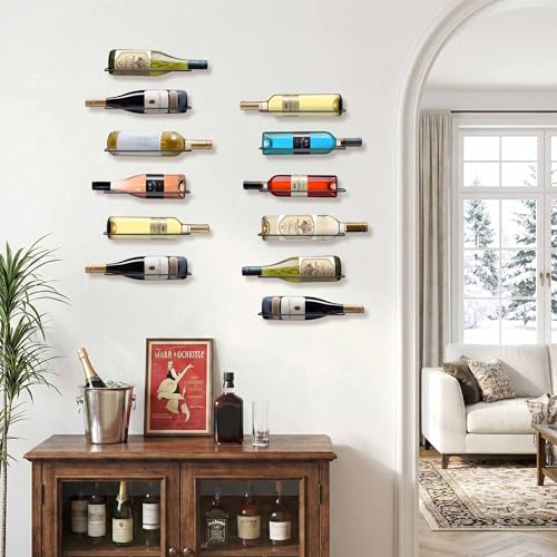 8-Bottle Wall Mounted Wine Rack - Metal Wine Bottle Storage Organizer