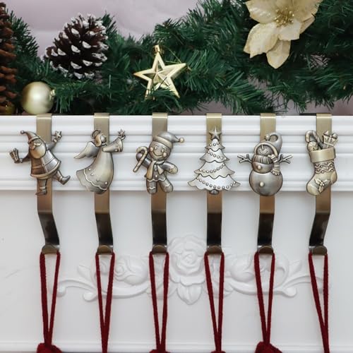 Christmas Stocking Holders for Mantle - Non-Slip Fireplace Hooks (Set of 6)