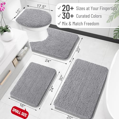 OLANLY Extra Soft Chenille Bath Rug 30x20 - Absorbent Non-Slip Mat (Grey)