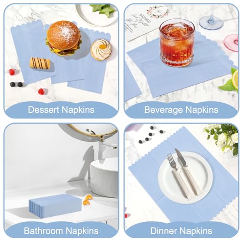 36 Pcs Light Blue Paper Napkins with Scalloped Trim - 2-Ply Guest Napkins