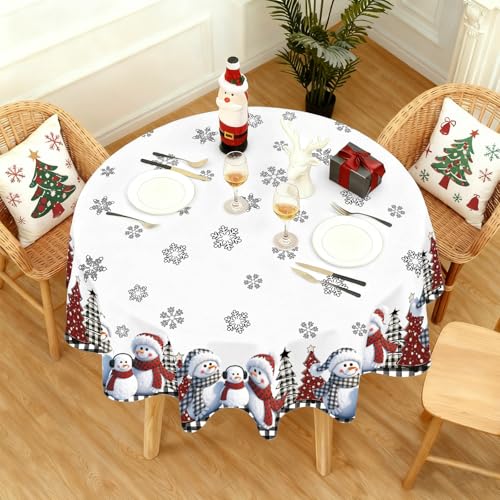 QIALETS 60-Inch Round Snowman Christmas Tablecloth Water-Resistant Holiday Decor