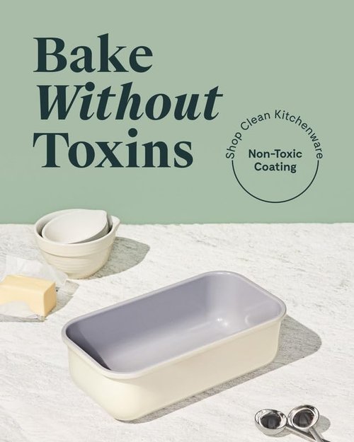 Caraway Non-Stick Ceramic Loaf Pan - Naturally Slick, Non-Toxic Coating - Ideal for Breads & Cakes - 1 lb, Cream