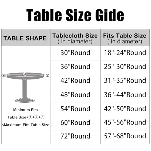 Round Elastic Fitted Tablecloth - Waterproof Vinyl Table Cover (45-56 Inch)