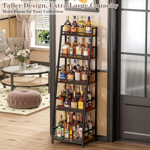 Hayexiha 5-Tier Trapezoid Liquor Cabinet Large Capacity Home Bar Stand