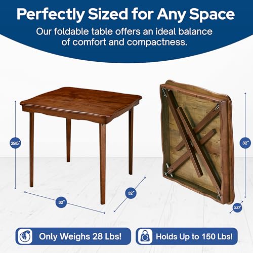 Stakmore Cherry Folding Square Table with Scalloped Edge - Durable Solid Wood