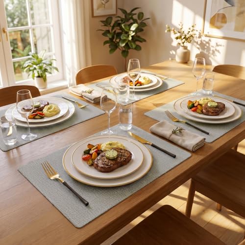 Faux Leather Placemats Set of 8, Waterproof Heat-Resistant Table Mats
