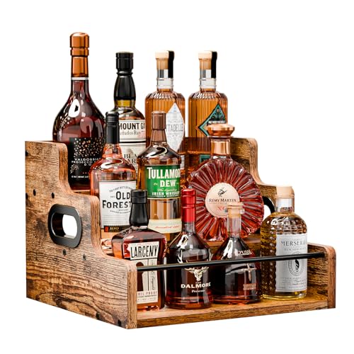 3-Tier Wooden Countertop Liquor Bottle Display Shelf & Bar Organizer