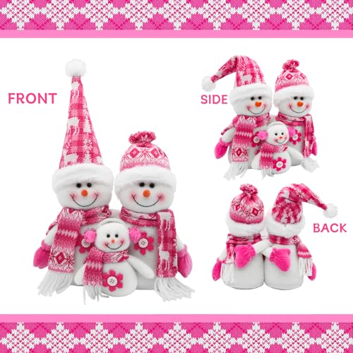 Pink Christmas Snowman Decor for Home Tabletop Tiered Tray - Festive Holiday Ornament