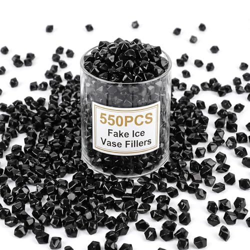 Black Acrylic Ice Rocks Vase Fillers - 550 Pcs Small Gems for Table Scatter
