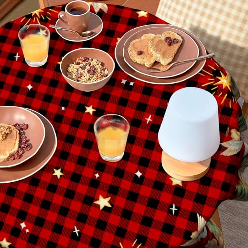 VentuCoven Christmas Nativity Round Tablecloth 60 Inch Red Buffalo Plaid Decor
