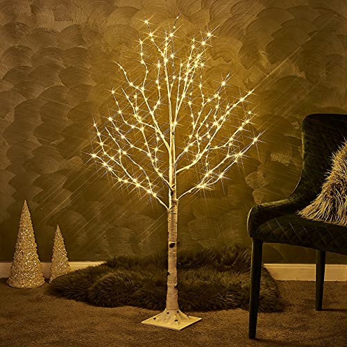 4FT Lighted Birch Tree with 200 Warm White LED Lights for Indoor Outdoor Decor