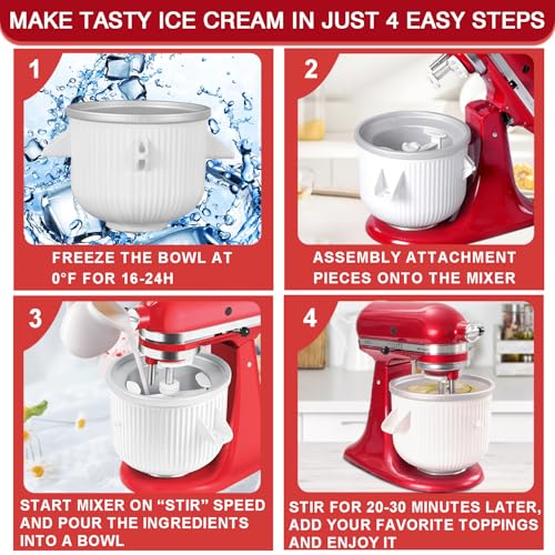 2-Quart Ice Cream Maker Attachment for Stand Mixers, 4.5QT to 6QT Models