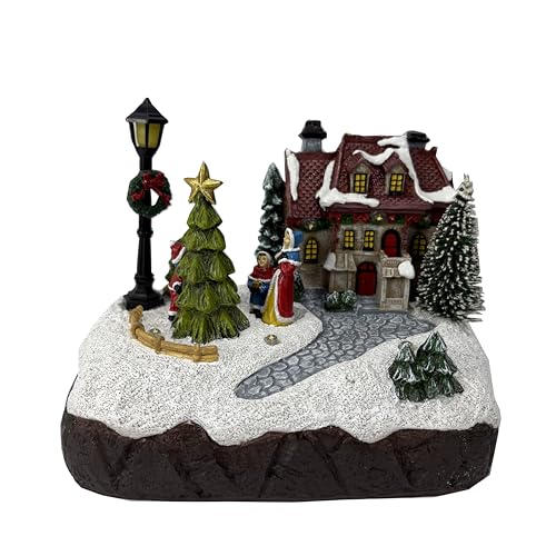 Lighted Resin Christmas Village House Figurine - Winter Holiday Tabletop Decor