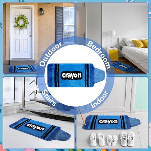 Blue Crayon Reading Corner Rug, Non-Slip Plush Floor Mat for Classrooms