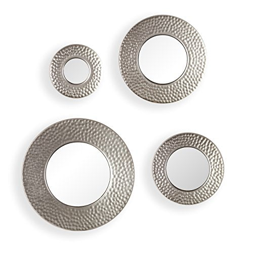 Hammered Silver Sphere Wall Mirror Set - 4-Piece Decorative Iron Round Mirrors