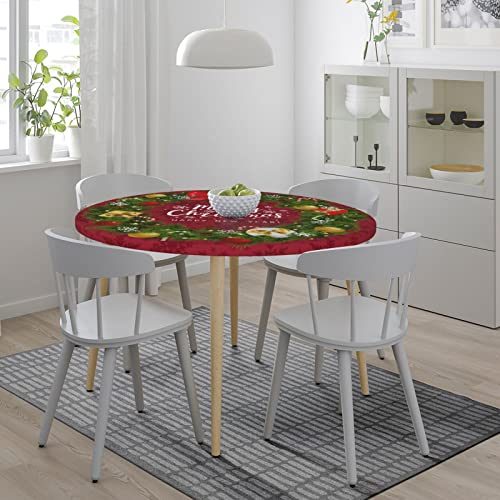 KUOAICY 44-Inch Waterproof Elastic Edge Round Fitted Tablecloth for Dining