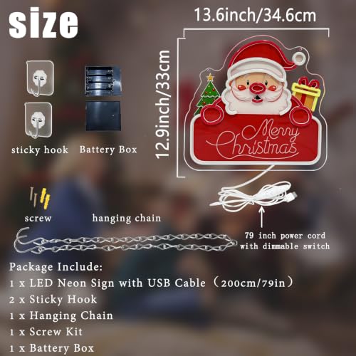 Multicolor Santa Claus Neon Sign Dimmable Christmas Lights with Battery Box