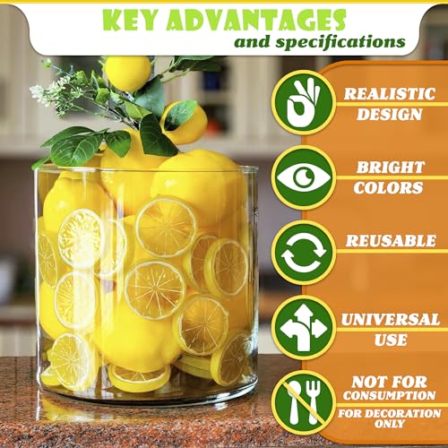 12 Pack Realistic Fake Lemon Slices - Bright Yellow Decor for Crafts and Centerpieces
