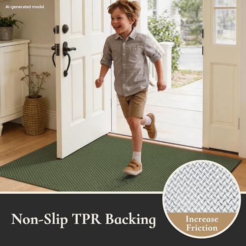 24" x 36" Dirt Trapper Door Mat, Non-Slip Washable Entrance Rug, Green