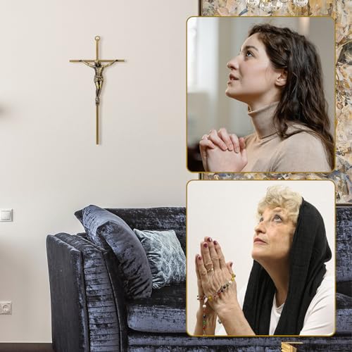 10-Inch Antique Brass Metal Crucifix Wall Cross for Home Decor